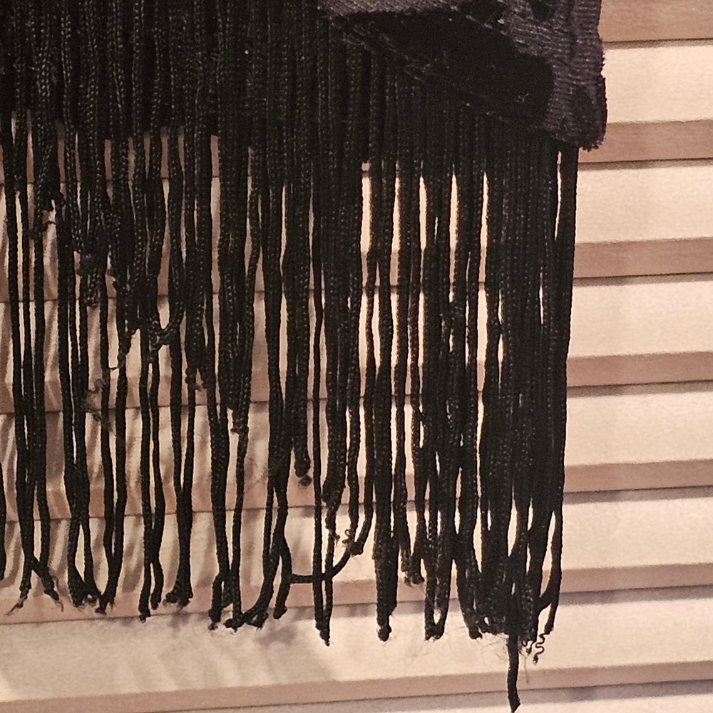 Mauve Anthropologie Black Burnout Velvet Floral Fringe Kimono Cardigan Wrap M - Picture 3 of 9